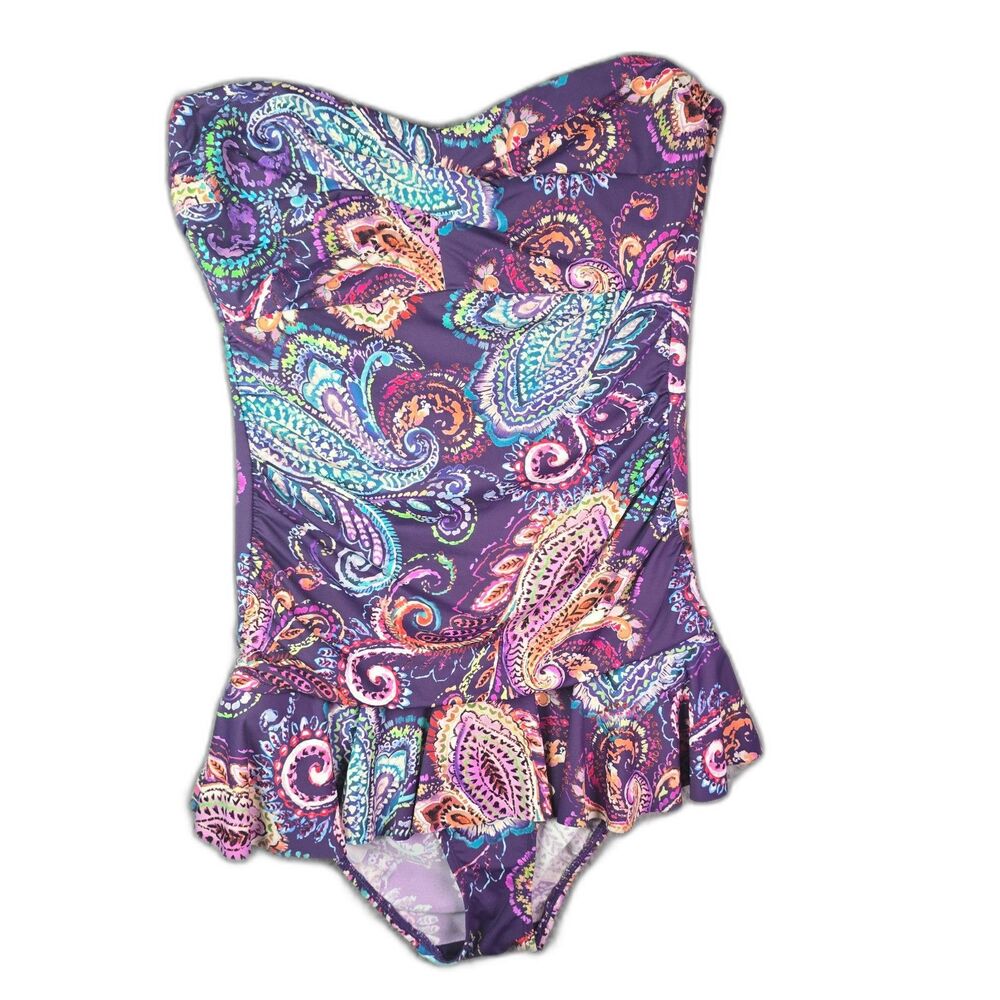 Lauren Ralph Lauren Strapless Peplum Swimsuit 12 Paisley Resort Swim